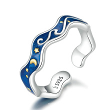 925 fashion Van Gogh Milky Way sky galaxy ring adjustable sterling silver open women ring wholesale